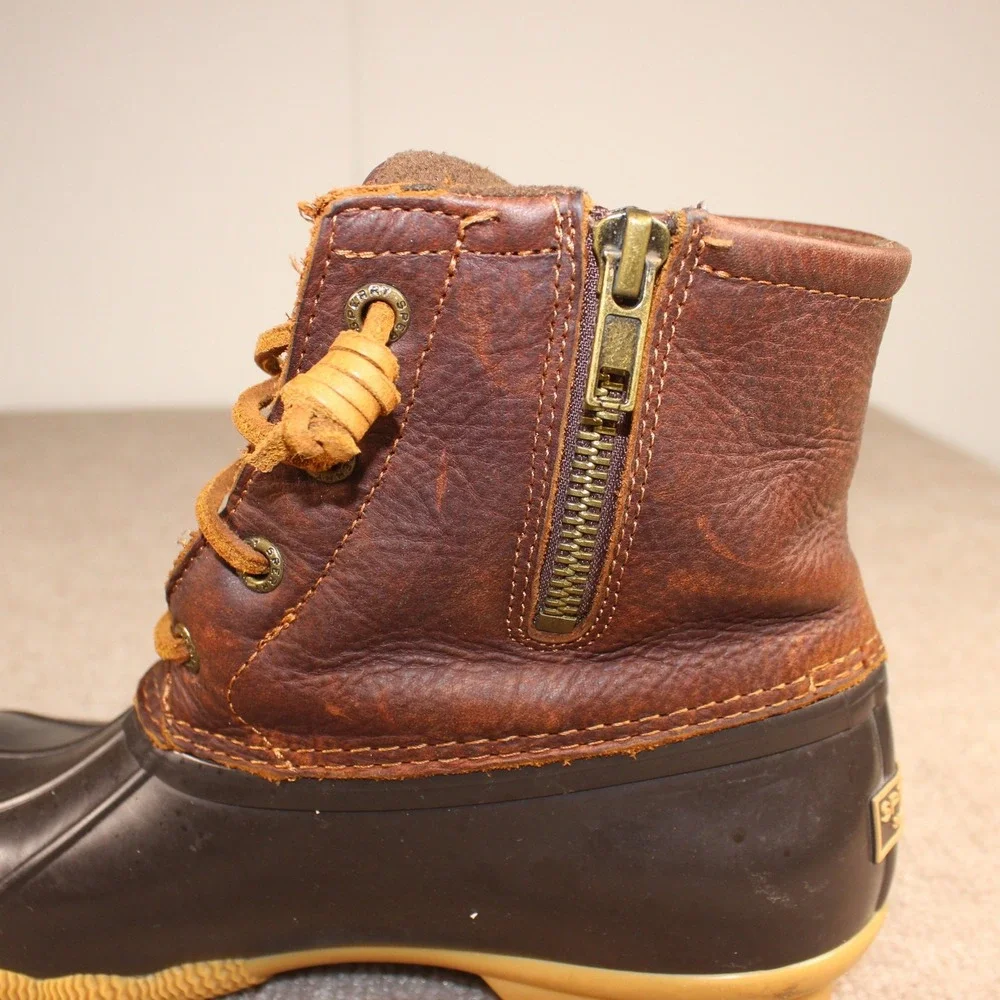 Sperry Saltwater Duck Boots Women 7 Brown Leather Waterproof STS91176 Ankle Boot